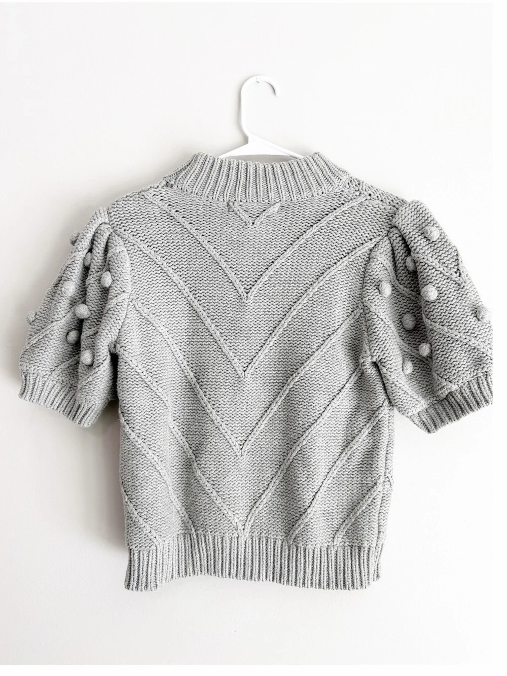 English factory pom pom puff sleeve sweater gray size small